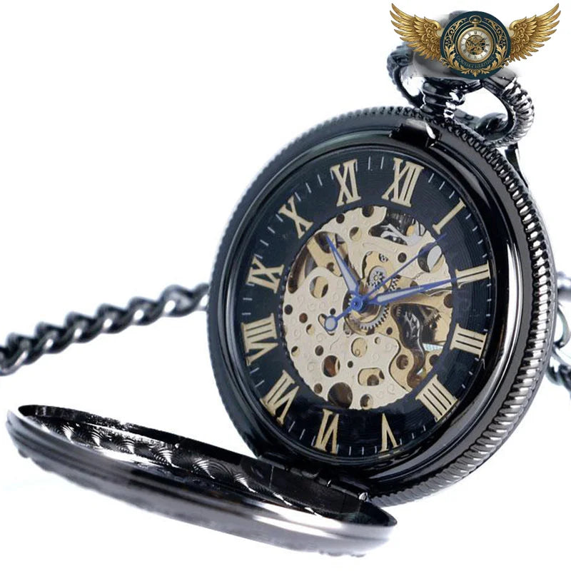 Le Dandy Noir - Montre Gousset Automatique Squelette Gunmetal - Vue 3 - Gousset-heritage