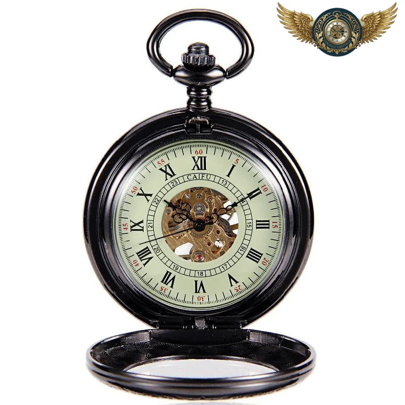 Le Dandy Noir - Montre Gousset Mécanique Squelette 45 mm