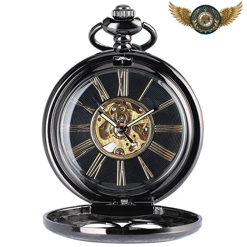 Le Dandy Noir - Montre Gousset Squelette Mécanique Demi-Chasseur