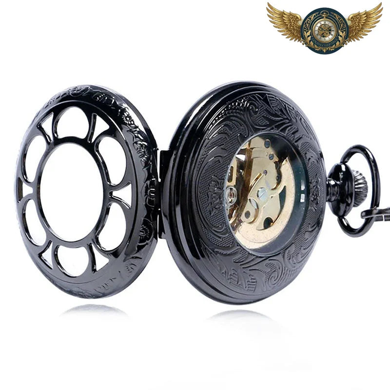 Le Dandy Noir - Montre Gousset Squelette Mécanique Demi-Chasseur - Vue 3 - Gousset-heritage