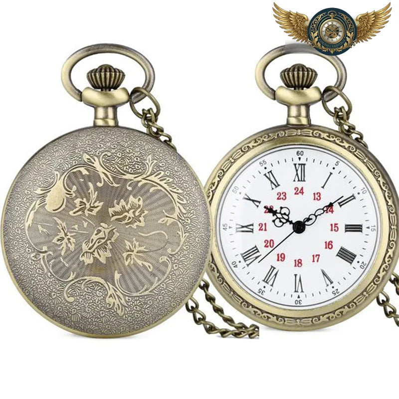 Le Dandy Patiné - Montre de Poche Bronze Quartz & Gravures - Blanc - Gousset-heritage