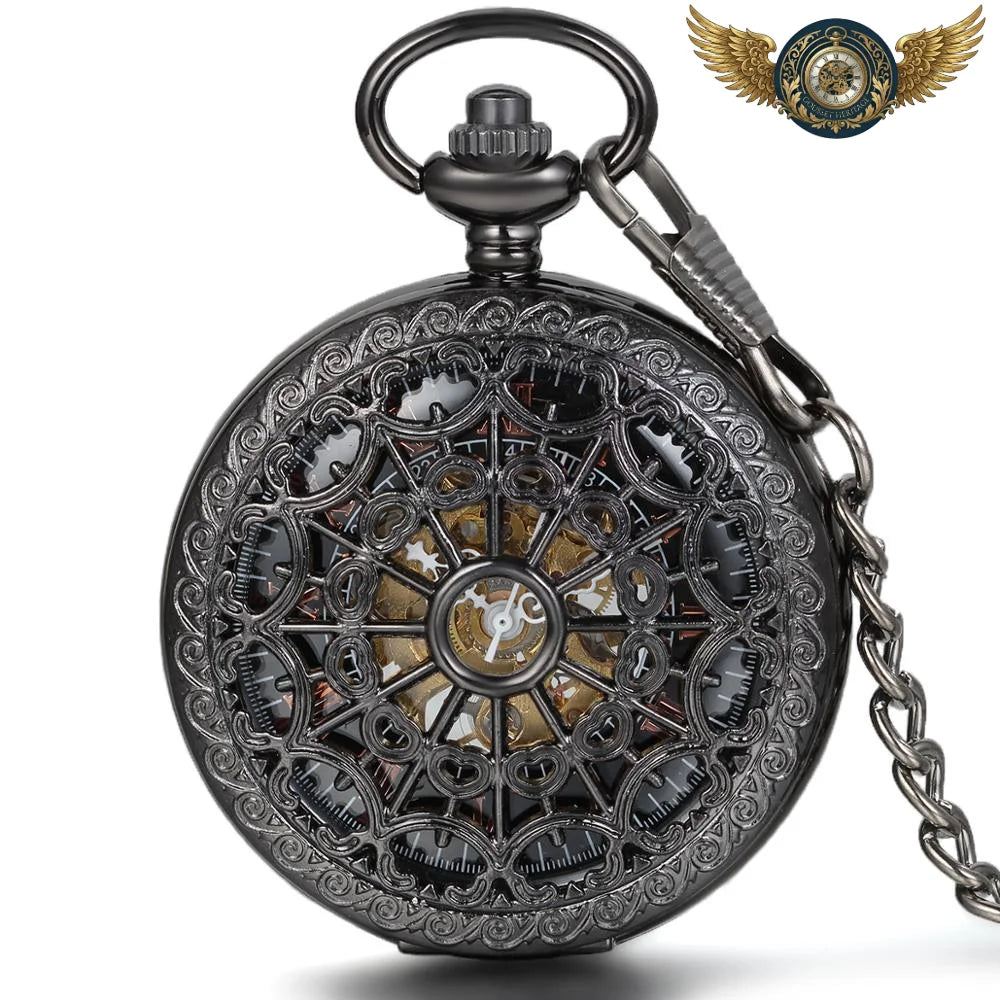 Le Dandy Squelette | Montre Gousset Mécanique Noire Ajourée - Noir - Gousset-heritage