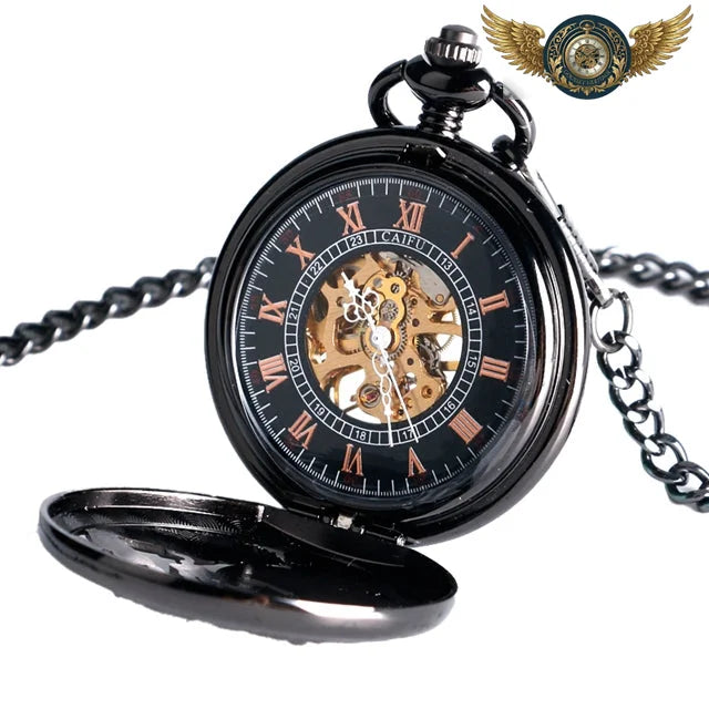 Le Dandy Squelette | Montre Gousset Mécanique Noire Ajourée - Vue 4 - Gousset-heritage