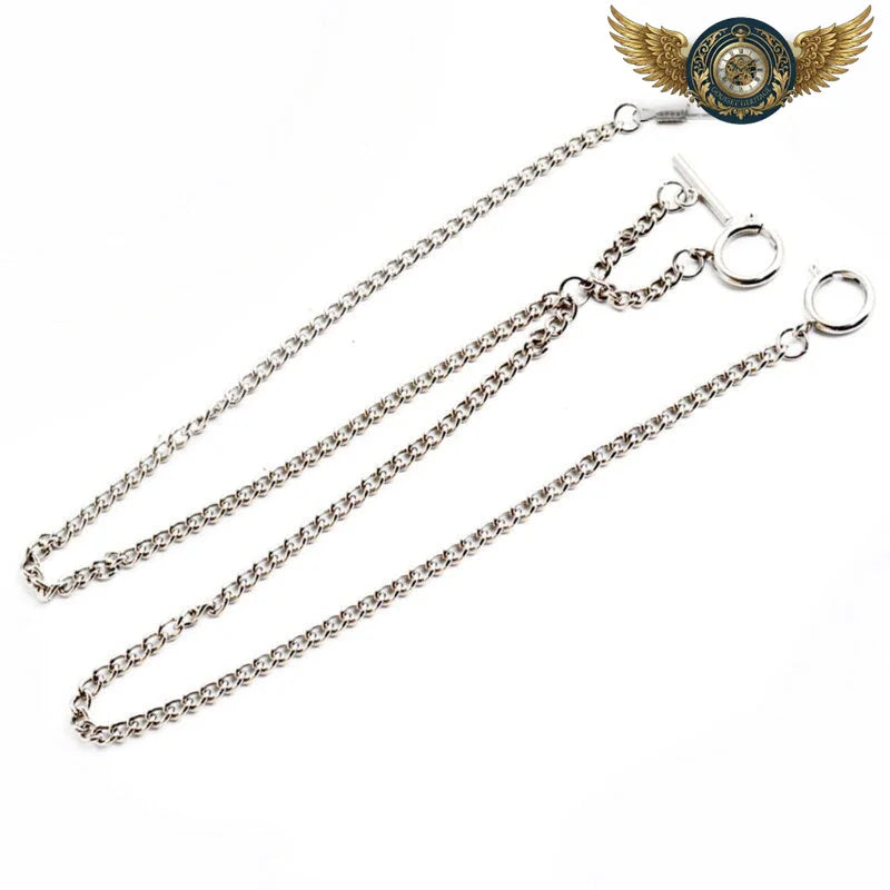 Le Dandy Victorien - Chaîne Double Albert Gourmette Patinée - 65cm T Shaped Argent - Gousset-heritage