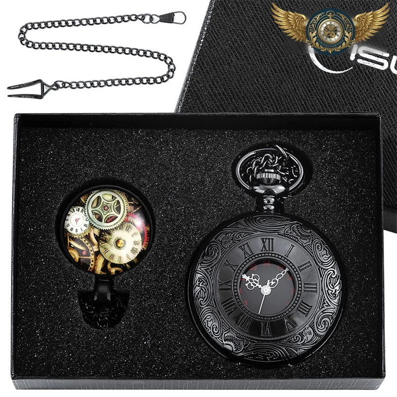 Le Dandy – Montre de Poche Demi-Chasseur Quartz Gravée Rétro