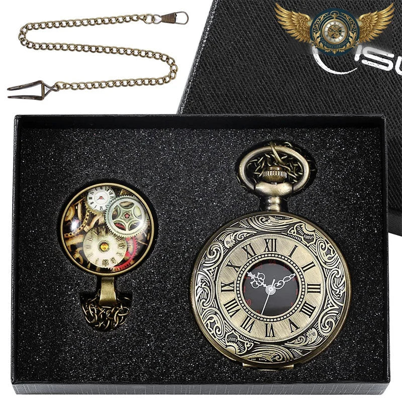 Le Dandy – Montre de Poche Demi-Chasseur Quartz Gravée Rétro - Bronze - Gousset-heritage