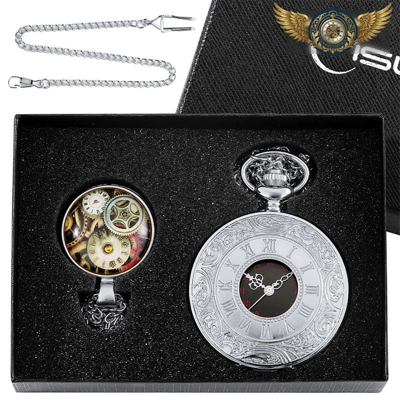 Le Dandy – Montre de Poche Demi-Chasseur Quartz Gravée Rétro - Argent - Gousset-heritage