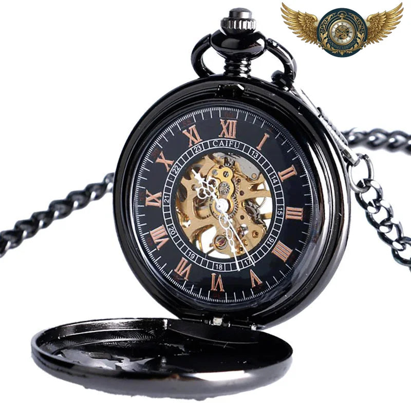 Le Dragon Noir - Montre à Gousset Squelette Mécanique Half-Hunter