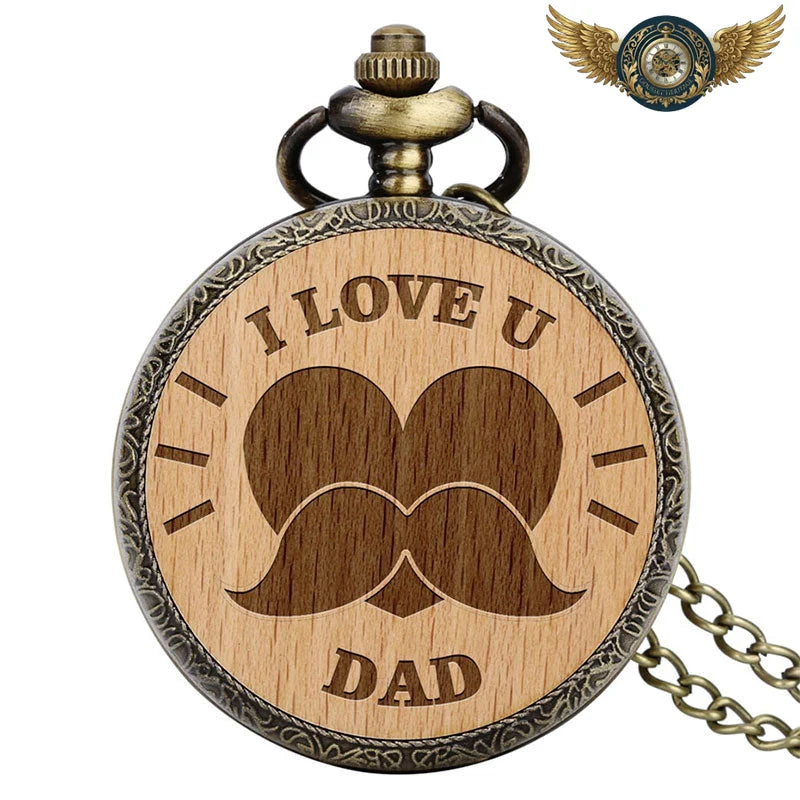 Le Forestier - Montre de Poche Chasseur Bois & Bronze Antique - I LOVE U DAD - Gousset-heritage