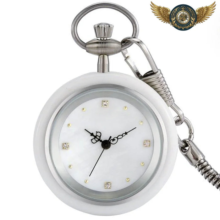 Le Minimaliste Chic - Montre de Poche Quartz Boîtier Blanc Laqué - Blanc - Gousset-heritage