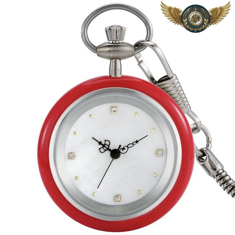 Le Minimaliste Chic - Montre de Poche Quartz Boîtier Blanc Laqué - Rouge - Gousset-heritage