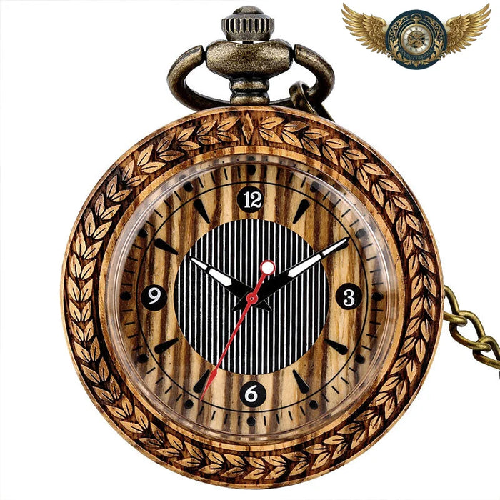 Le Naturaliste - Montre de Poche en Bois Quartz et Métal Gravé - Zebra - Gousset-heritage