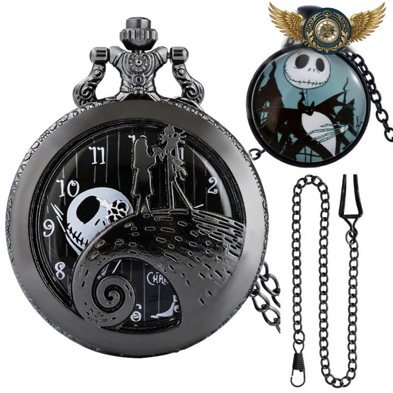 Le Nécro-Dandy - Montre Gousset Crâne Ajouré Noire Quartz