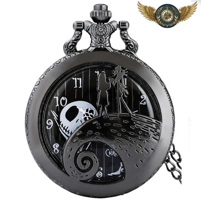 Le Nécro-Dandy - Montre Gousset Crâne Ajouré Noire Quartz - Vue 4 - Gousset-heritage