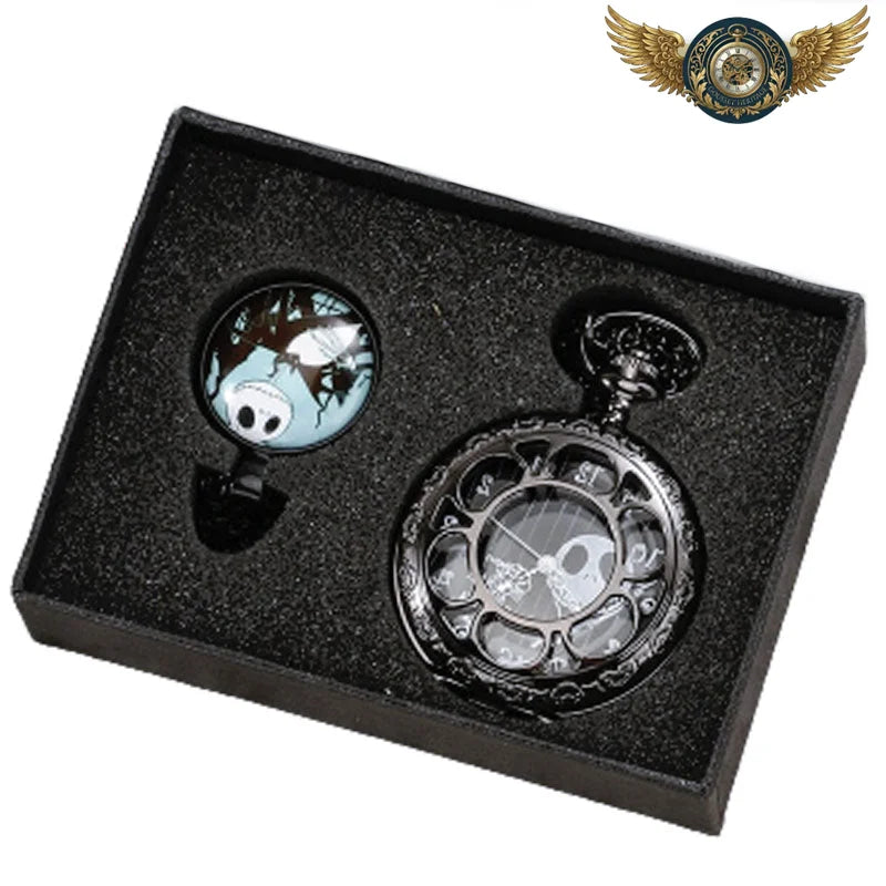 Le Nécro-Dandy - Montre Gousset Crâne Ajouré Noire Quartz - 2 - Gousset-heritage