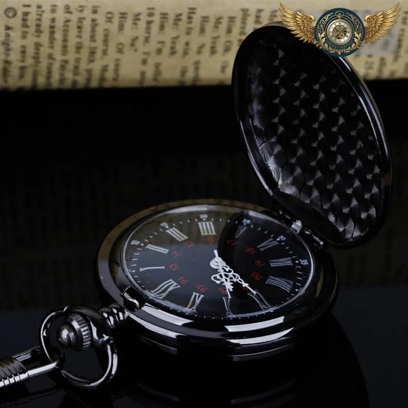 Le Nocturne - Montre Gousset Noir Chasseur Quartz 24H - Vue 3 - Gousset-heritage
