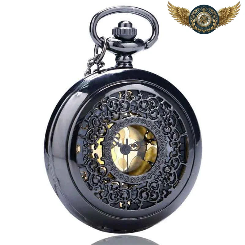 Le Nocturne - Montre Pendentif Acier Noir Clapet Ajouré - Vue 2 - Gousset-heritage