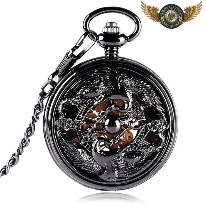 Le Nocturne Gravé - Gousset Squelette Acier PVD Anthracite - Noir - Gousset-heritage