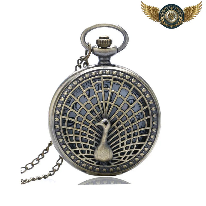 Le Paon d'Ornement - Montre Sautoir Chasseur Quartz Bronze - Vue 1 - Gousset-heritage