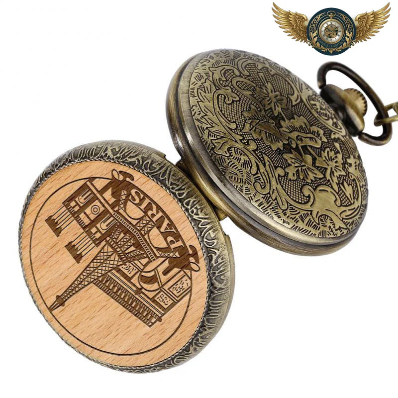 Le Parisien - Montre Gousset Chasseur Bronze et Bois Gravé - Vue 2 - Gousset-heritage
