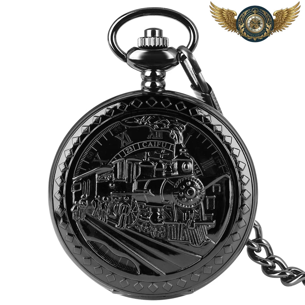 Le Rail Impérial - Montre Gousset Mécanique Chasseur Gravée - Noir - Gousset-heritage