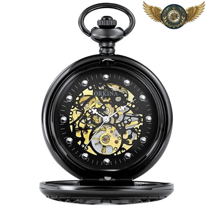 Le Spectacle Mécanique - Montre de Poche Squelette Chasseur Transparent - Noir - Gousset-heritage