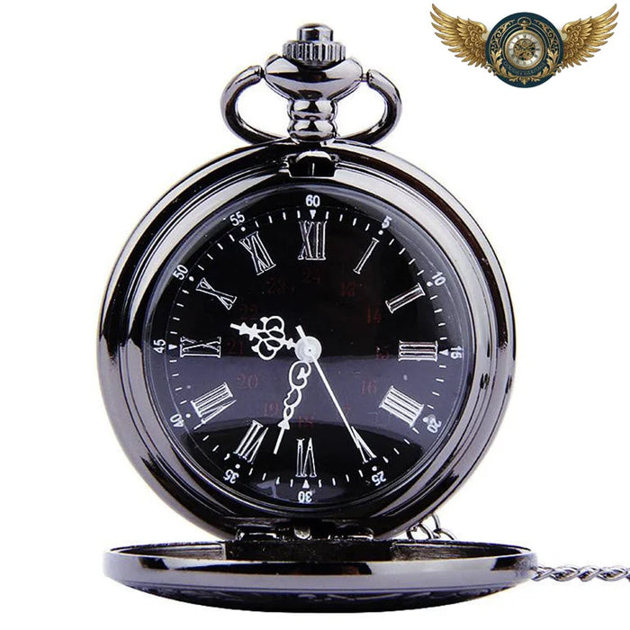 Le Spectre - Montre Gousset Demi-Savonnette Noire Quartz Gravée - Vue 1 - Gousset-heritage