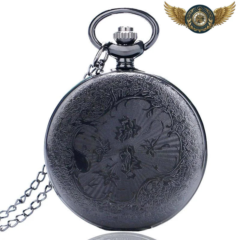 Le Spectre - Montre Gousset Demi-Savonnette Noire Quartz Gravée - Vue 2 - Gousset-heritage
