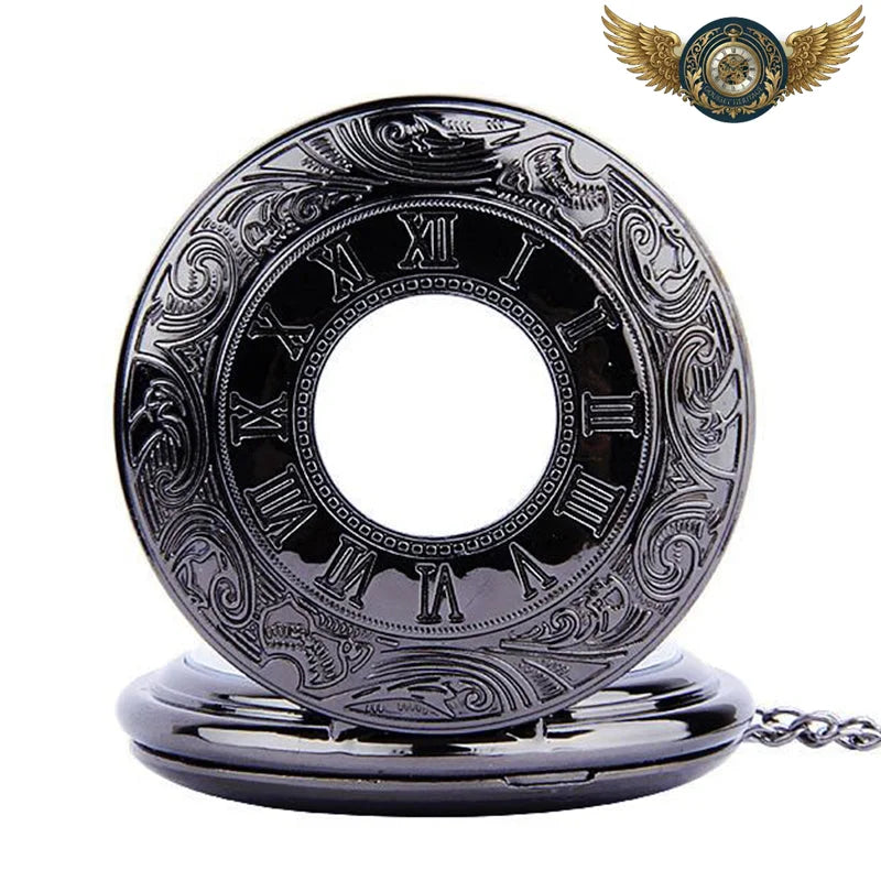 Le Spectre - Montre Gousset Demi-Savonnette Noire Quartz Gravée - Vue 3 - Gousset-heritage