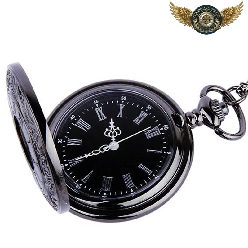 Le Spectre - Montre Gousset Demi-Savonnette Noire Quartz Gravée - Vue 5 - Gousset-heritage