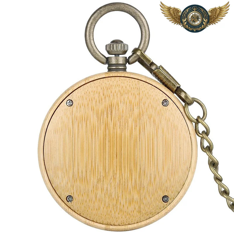 Le Sylvestre - Montre de Poche en Bois Clair Gravure Hibou - Vue 2 - Gousset-heritage