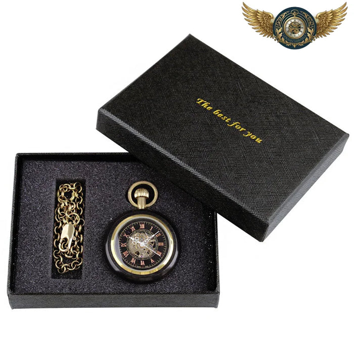 Le Victorien Noir - Montre Gousset Squelette Mécanique Bois - Vue 1 - Gousset-heritage