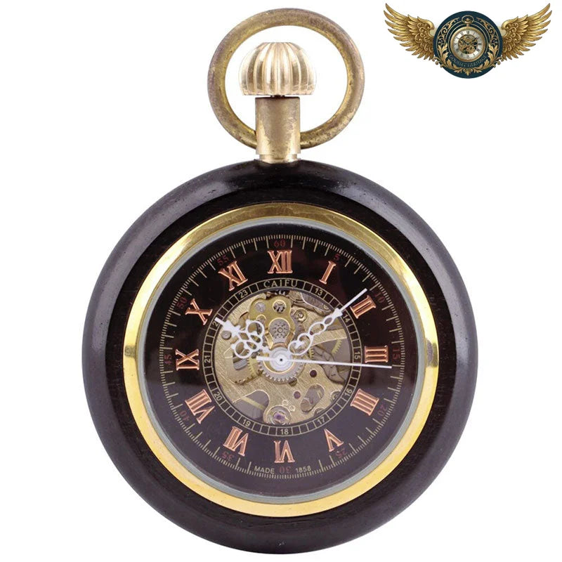 Le Victorien Noir - Montre Gousset Squelette Mécanique Bois - Vue 2 - Gousset-heritage