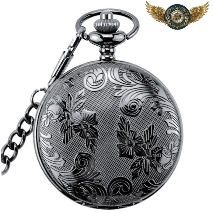 Le Victorien Sombre – Montre Gousset Double Chasseur Mécanique Noire - Chaine collier (80 cm) - Gousset-heritage