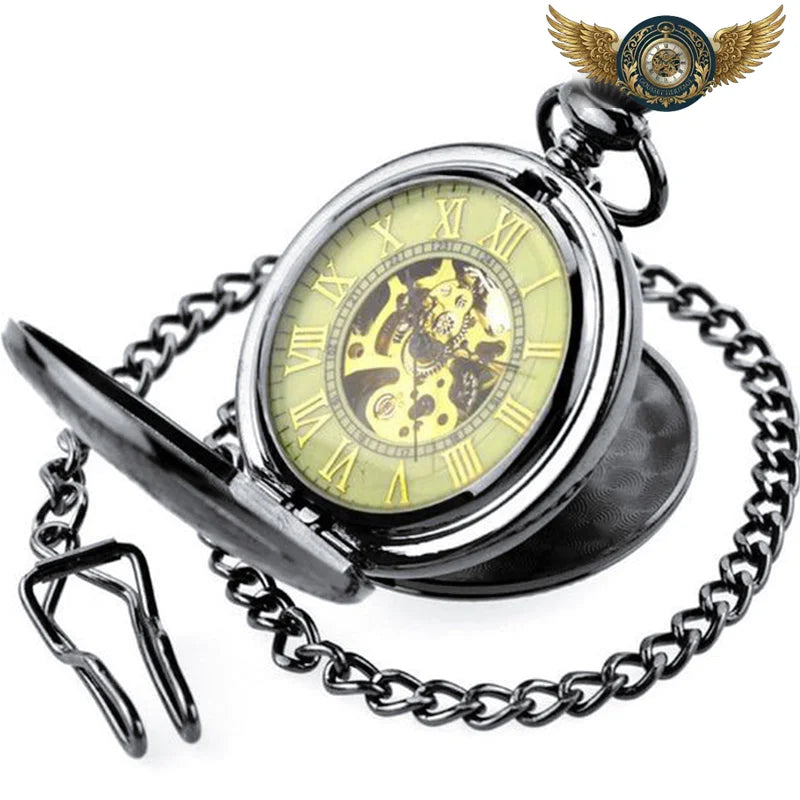 Le Victorien Sombre – Montre Gousset Double Chasseur Mécanique Noire - Glissière de ceinture (37.5cm) - Gousset-heritage