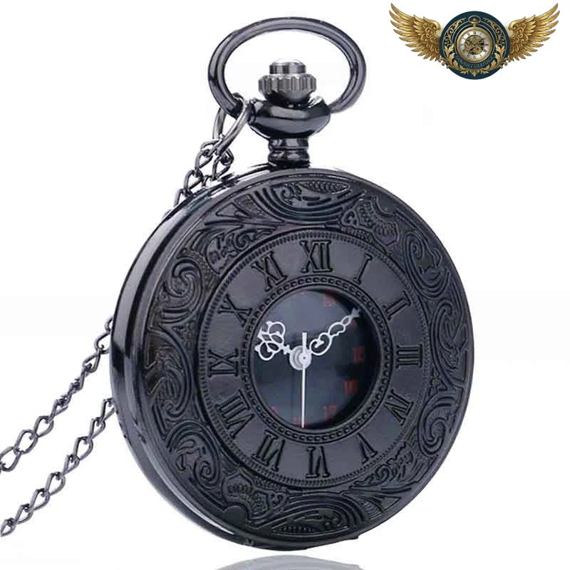 Montre Gousset Full Hunter Noir Steampunk Squelette - Quartz