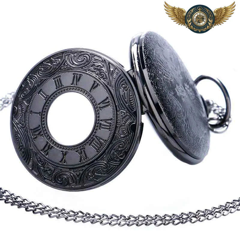 Montre Gousset Full Hunter Noir Steampunk Squelette - Quartz - Vue 3 - Gousset-heritage