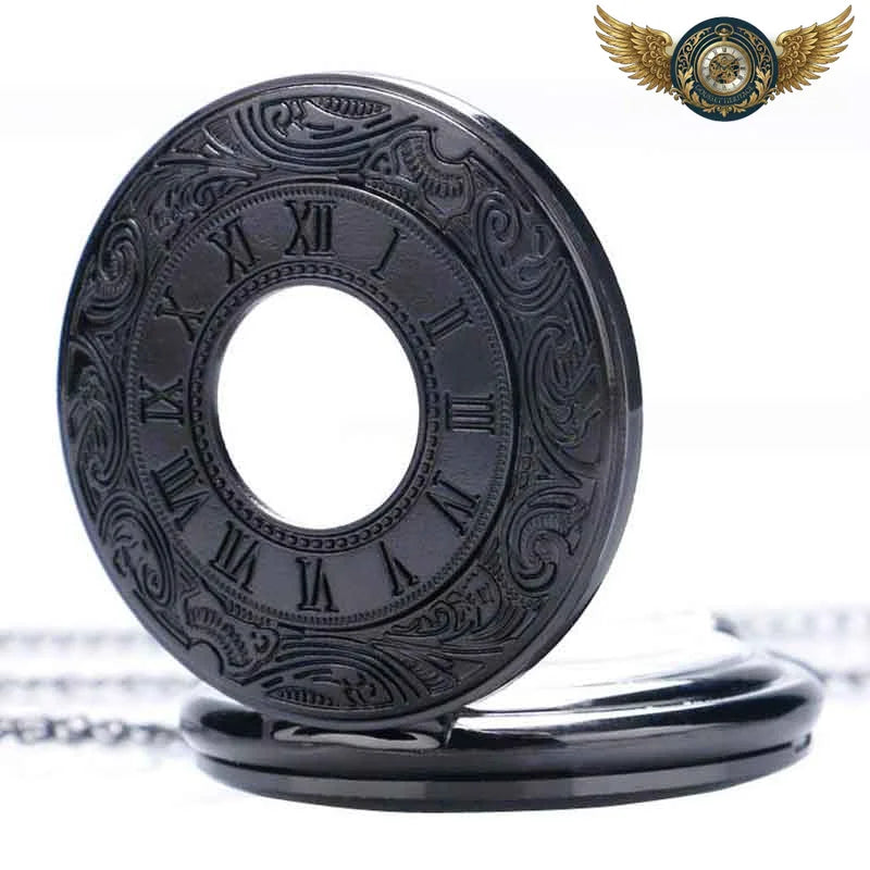 Montre Gousset Full Hunter Noir Steampunk Squelette - Quartz - Vue 4 - Gousset-heritage