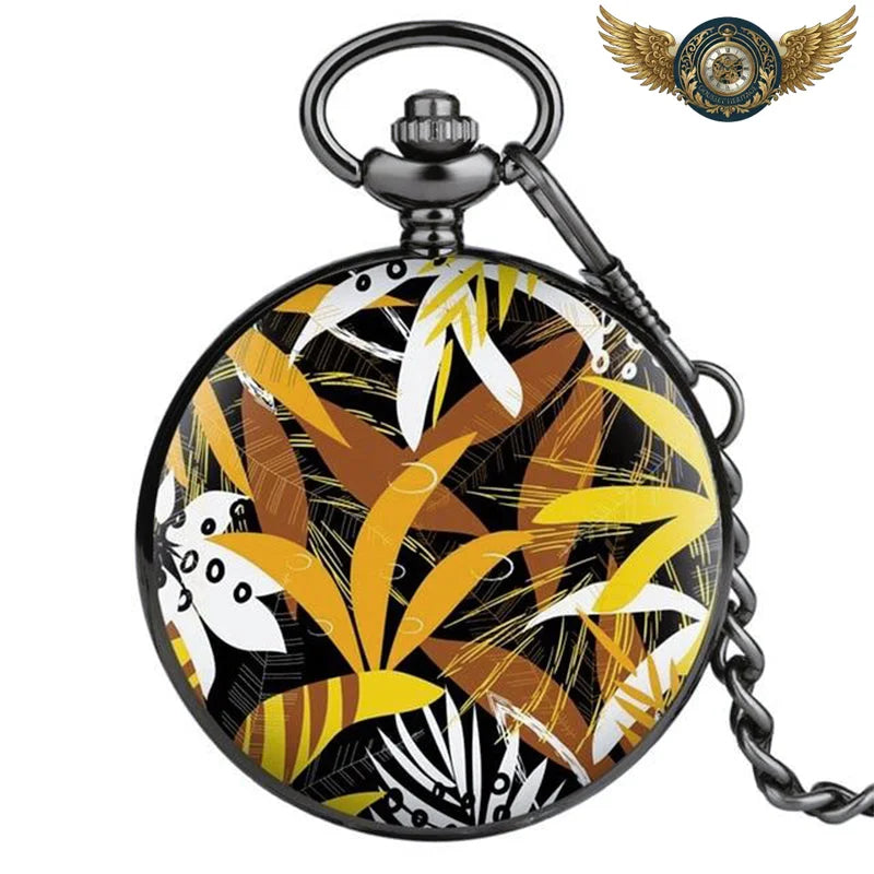 Montre Gousset Full Hunter Quartz | Design Jungle & Feuillage Tropical - 3 - Gousset-heritage