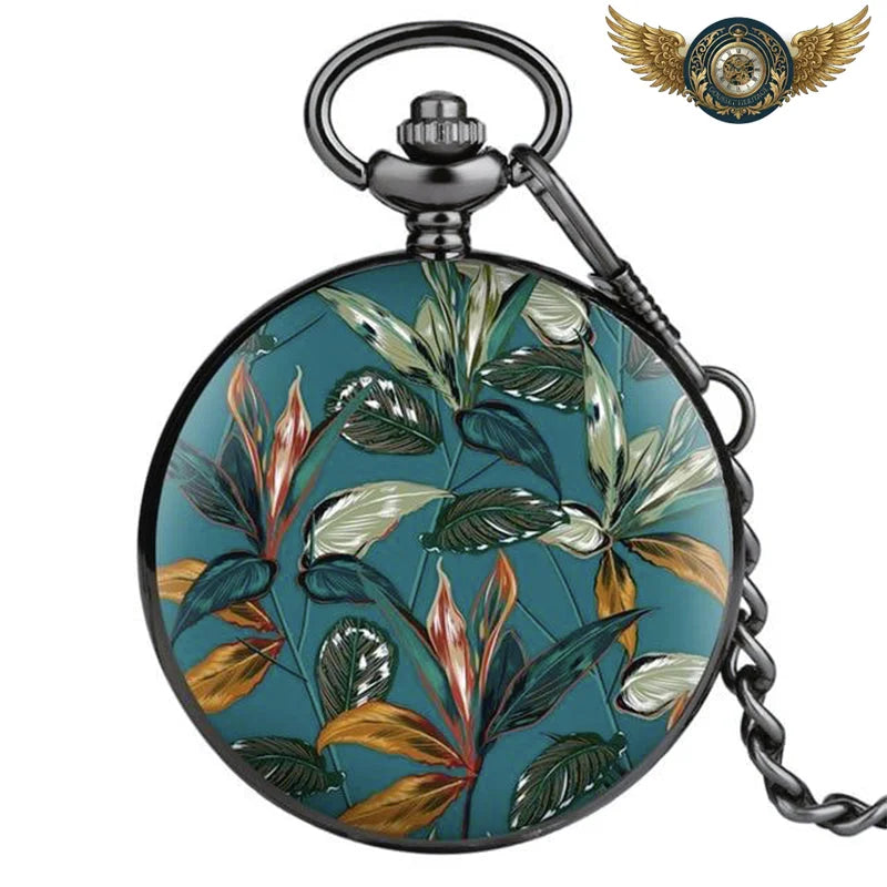 Montre Gousset Full Hunter Quartz | Design Jungle & Feuillage Tropical - 4 - Gousset-heritage