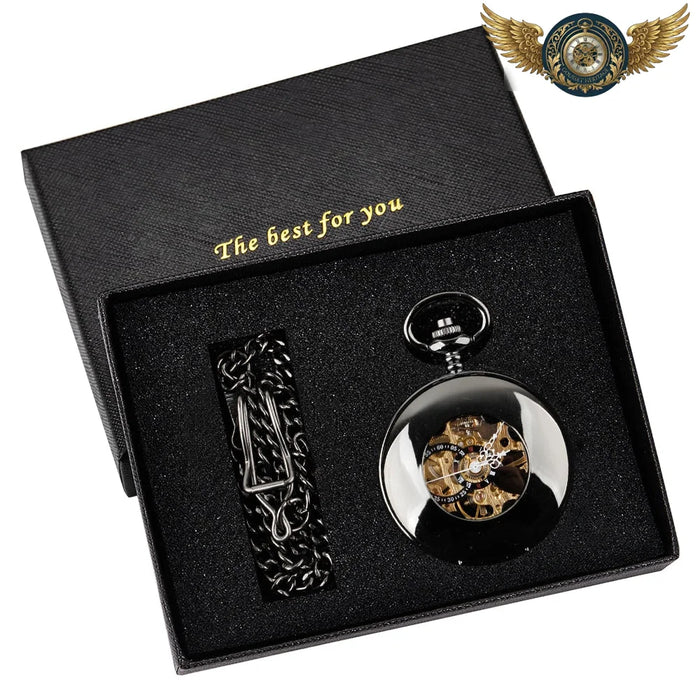 Montre Gousset Néo-Industrielle | Squelette PVD Noir Miroir - Noir - Gousset-heritage