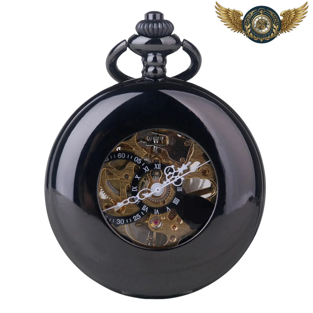 Montre Gousset Néo-Industrielle | Squelette PVD Noir Miroir - Vue 2 - Gousset-heritage