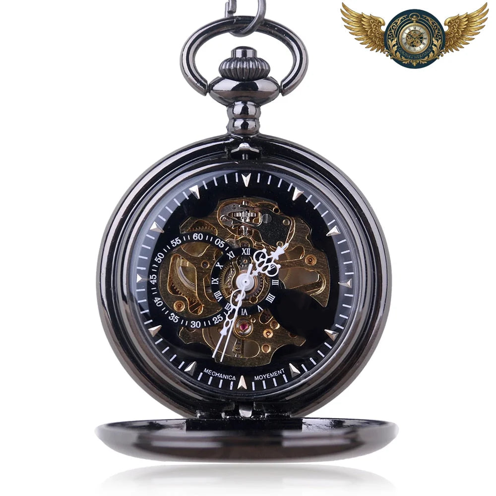 Montre Gousset Néo-Industrielle | Squelette PVD Noir Miroir - Vue 3 - Gousset-heritage