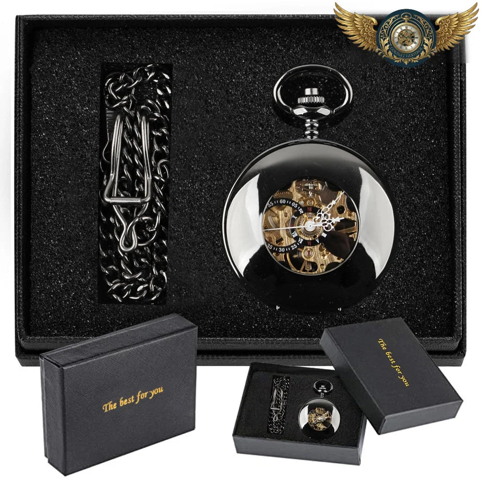Montre Gousset Néo-Industrielle | Squelette PVD Noir Miroir - Vue 4 - Gousset-heritage
