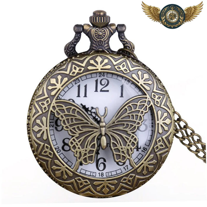 Montre Gousset Ornementée Papillon | Bronze Antique & Chaîne Sautoir - Vue 1 - Gousset-heritage