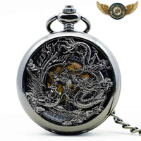 Montre Gousset Squelette Mécanique - Dragon Phénix, Acier Noir - Gousset-heritage