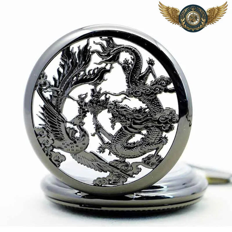 Montre Gousset Squelette Mécanique - Dragon Phénix, Acier Noir - Vue 6 - Gousset-heritage