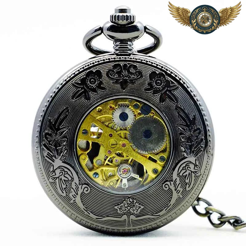Montre Gousset Squelette Mécanique - Dragon Phénix, Acier Noir - Vue 7 - Gousset-heritage