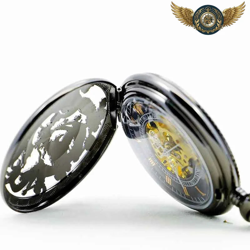 Montre Gousset Squelette Mécanique - Dragon Phénix, Acier Noir - Vue 9 - Gousset-heritage