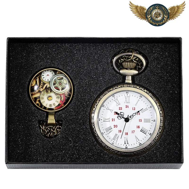 Montre Gousset Steampunk - Cadran Romains/24h - Bronze Quartz - Blanc - Gousset-heritage